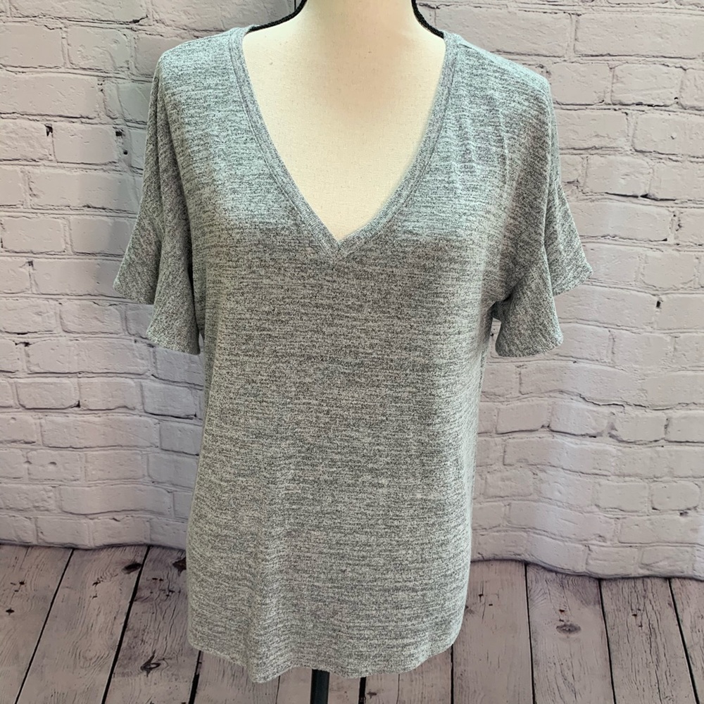 a new day | grey v-neck short ruffled sleeves
